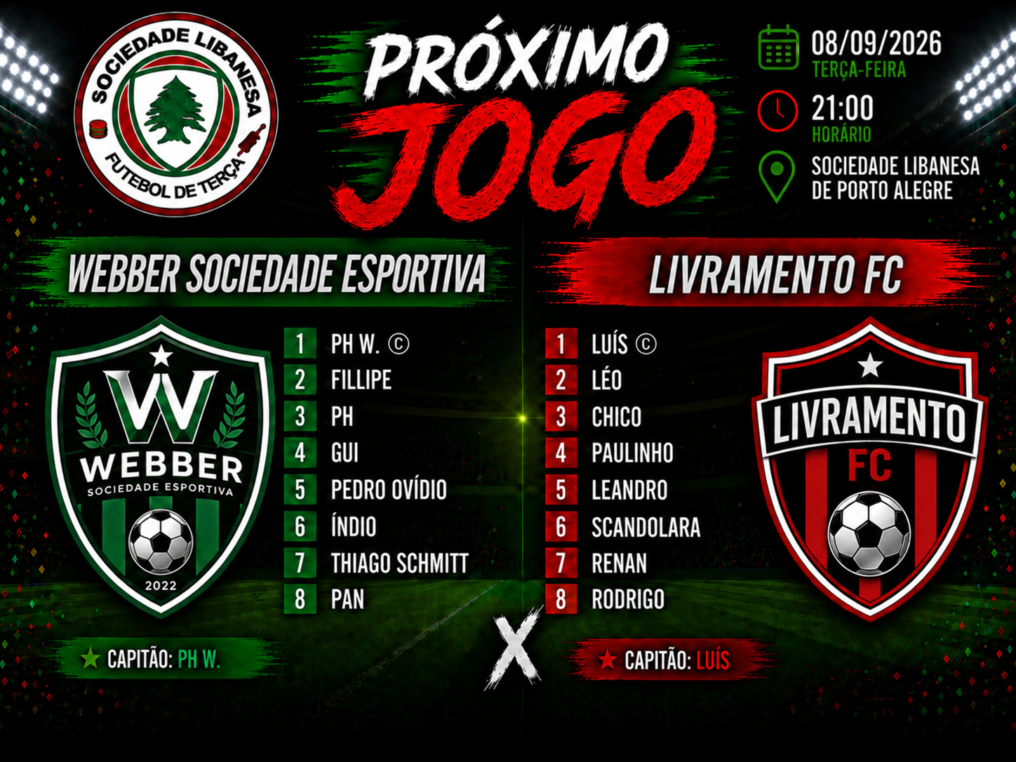Luís chega com sede de vitória, e Webber faz sua estreia como capitão em noite de confronto pesado na Libanesa