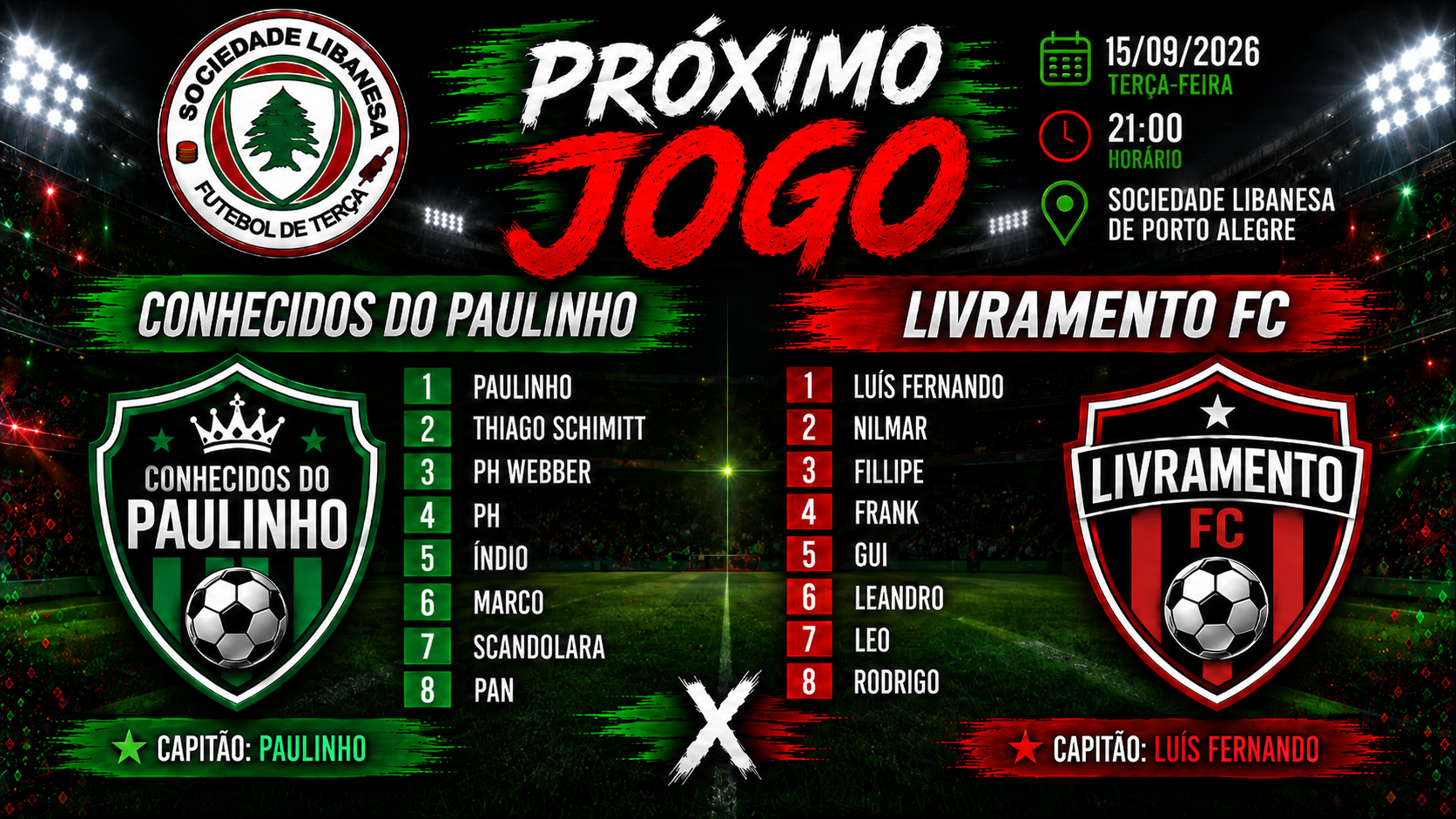 Livramento busca resposta após goleada, com Nilmar de volta, Frank vindo da Europa e duelo pesado contra os Conhecidos do Paulinho